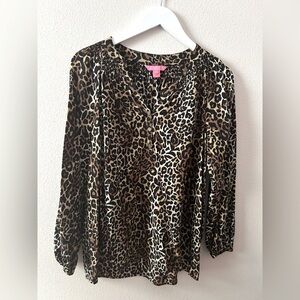 Lilly Pulitzer Leopard Print Elsa Silk Blouse SZ M